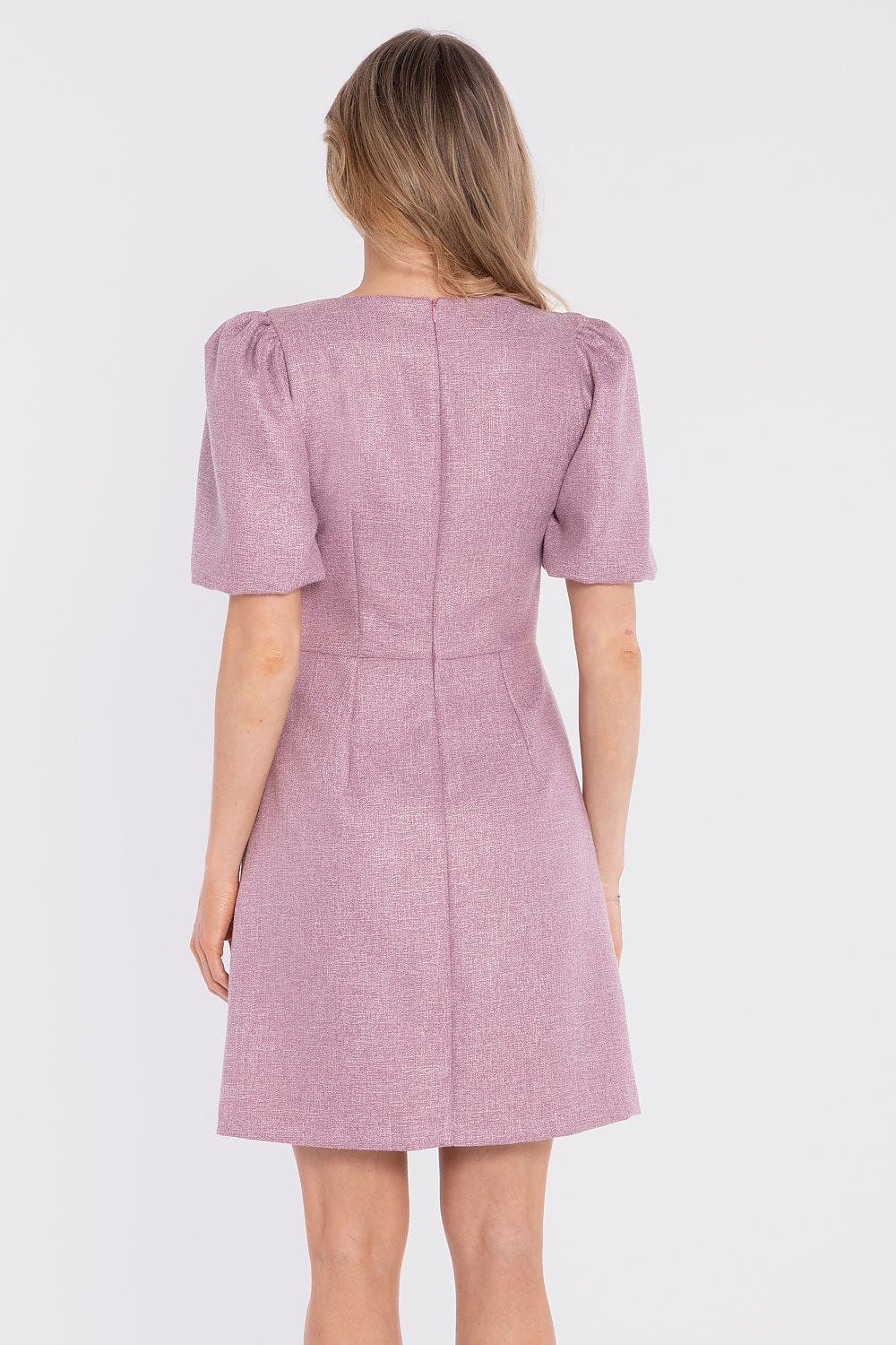 Robe courte rose manches courtes trapèze parfaite pour un baptême ou un cocktail chic printemps-été femme