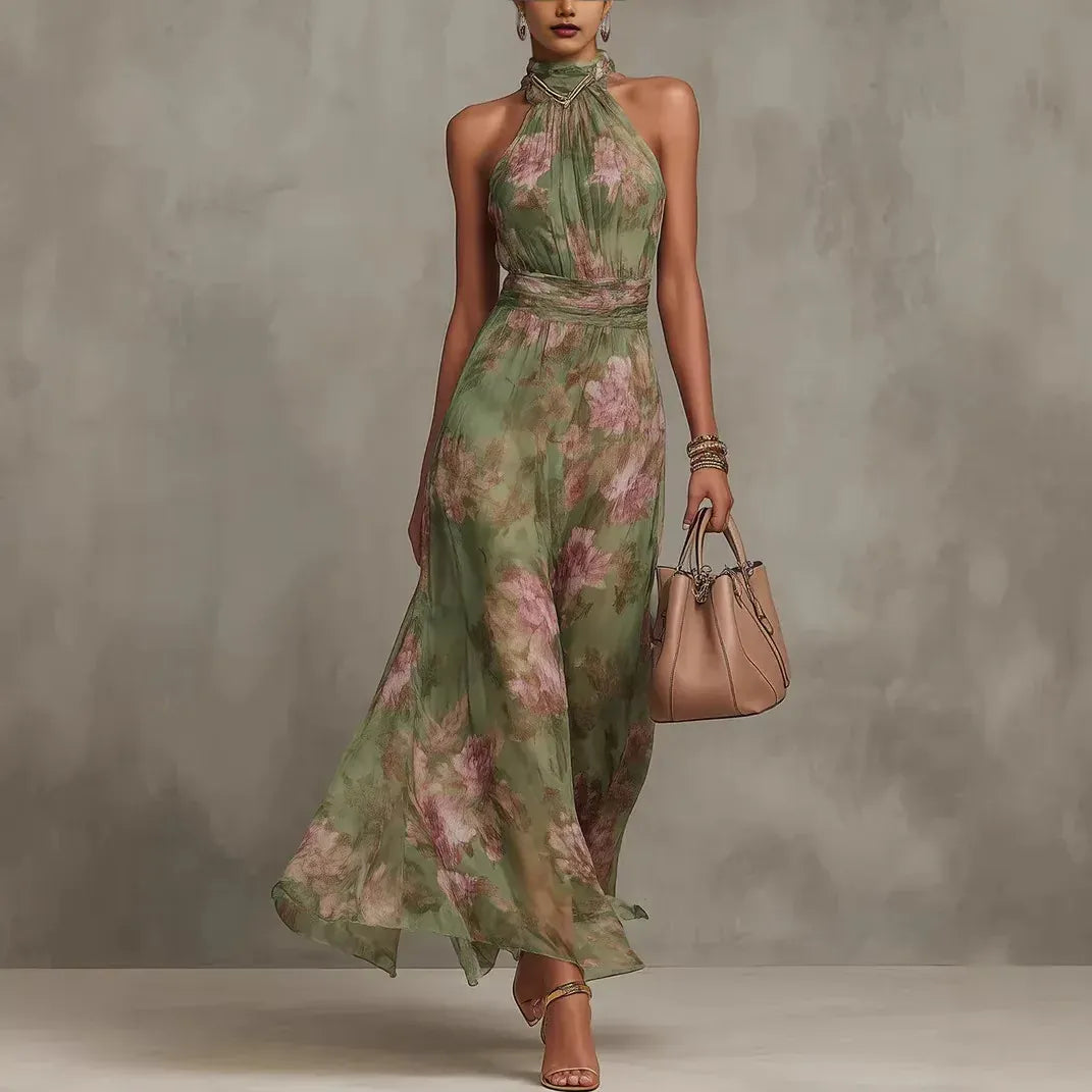 Robe d'été fluide verte à col licou