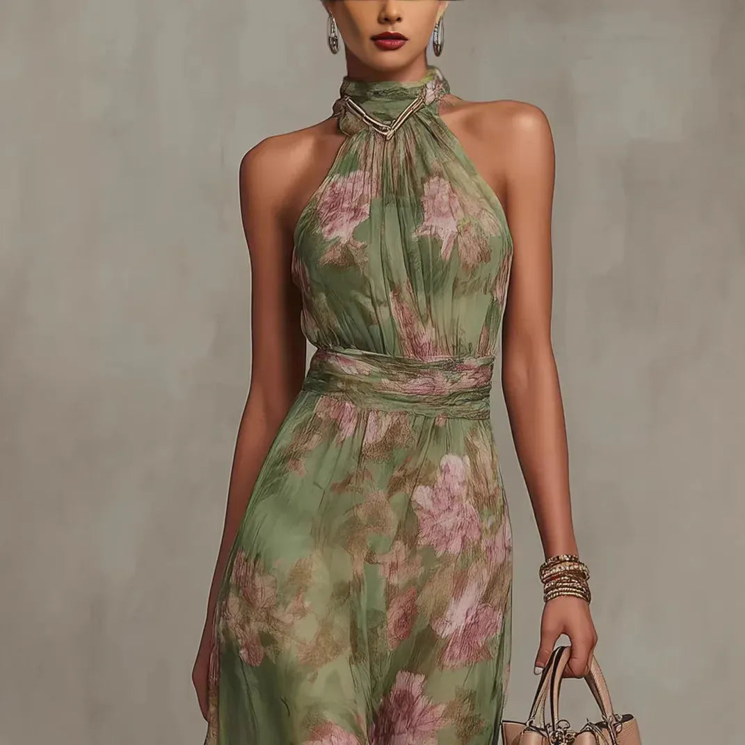 Robe d'été fluide verte à col licou