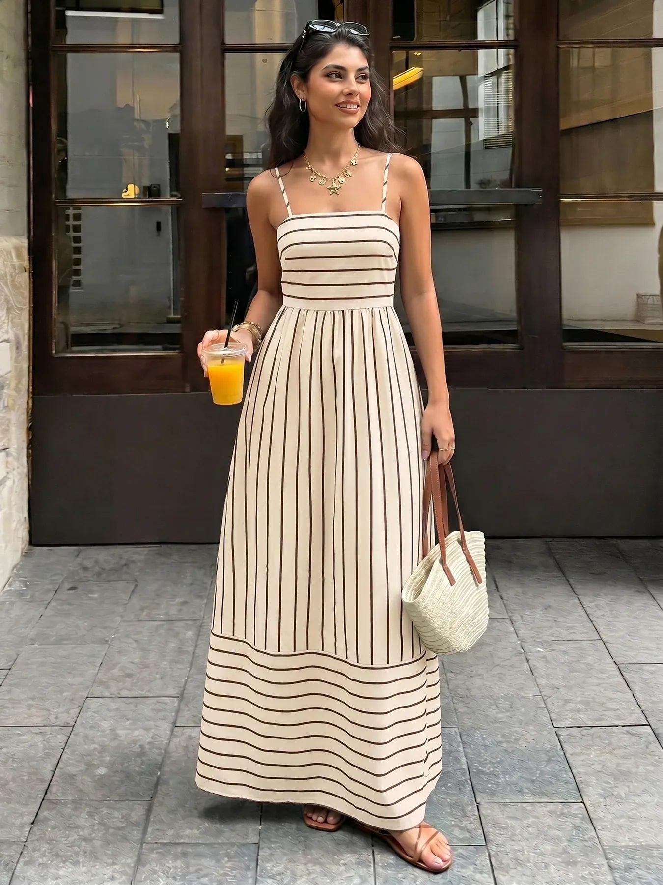 Robe d'été longue à rayures