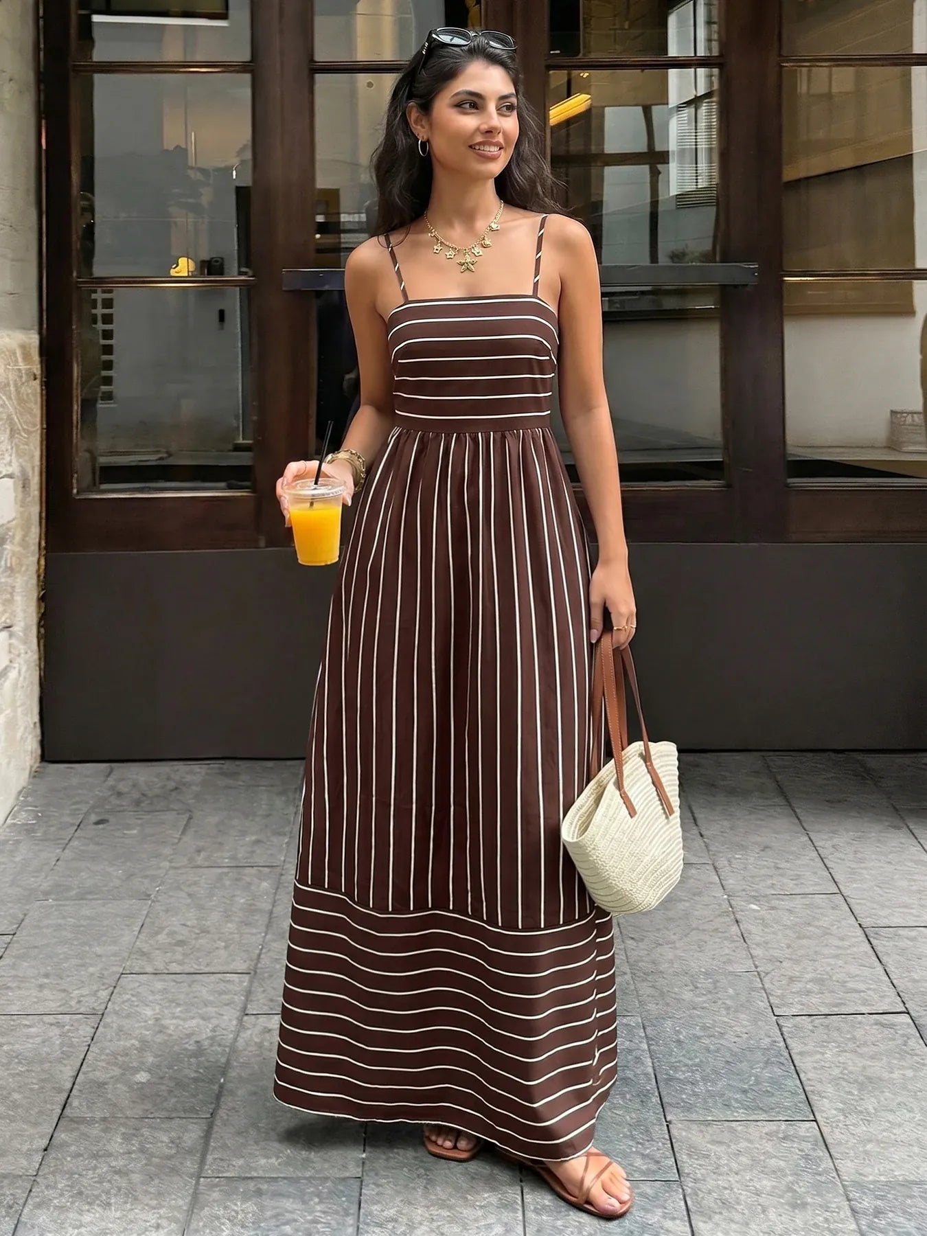 Robe d'été longue à rayures