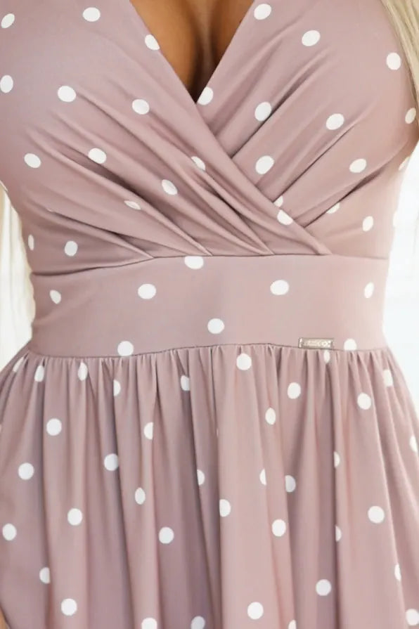 Robe de cocktail rose poudre à pois