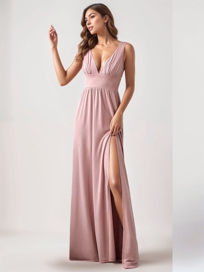 Robe de demoiselle d'honneur rose sans manches