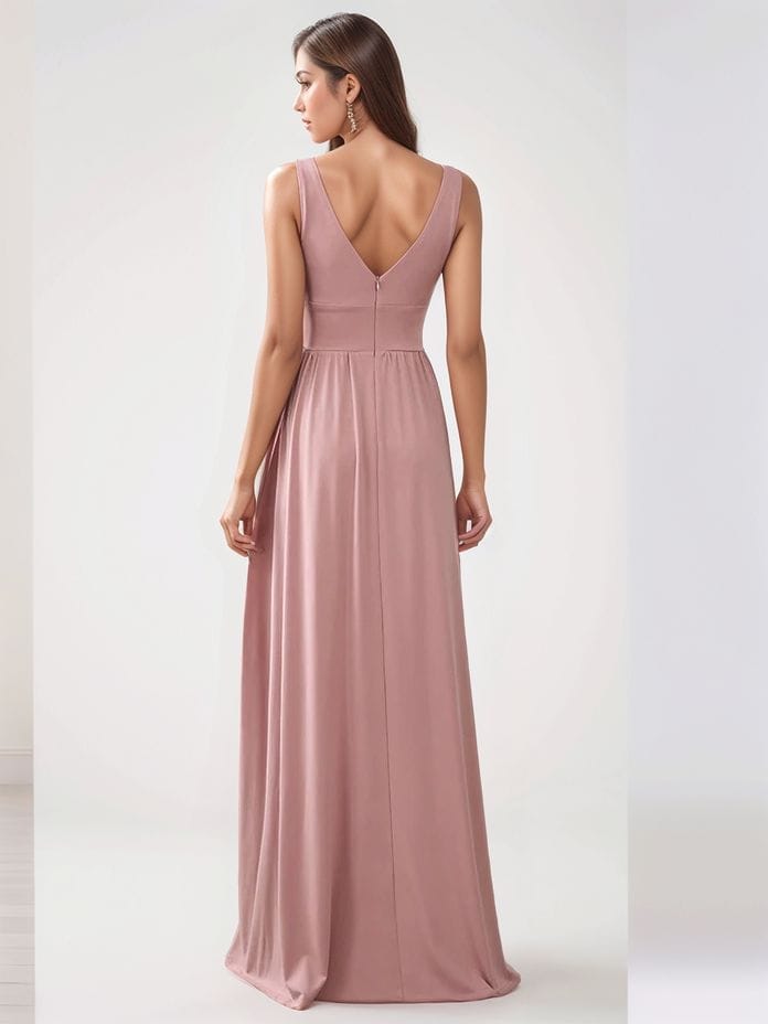 Robe de demoiselle d'honneur rose sans manches