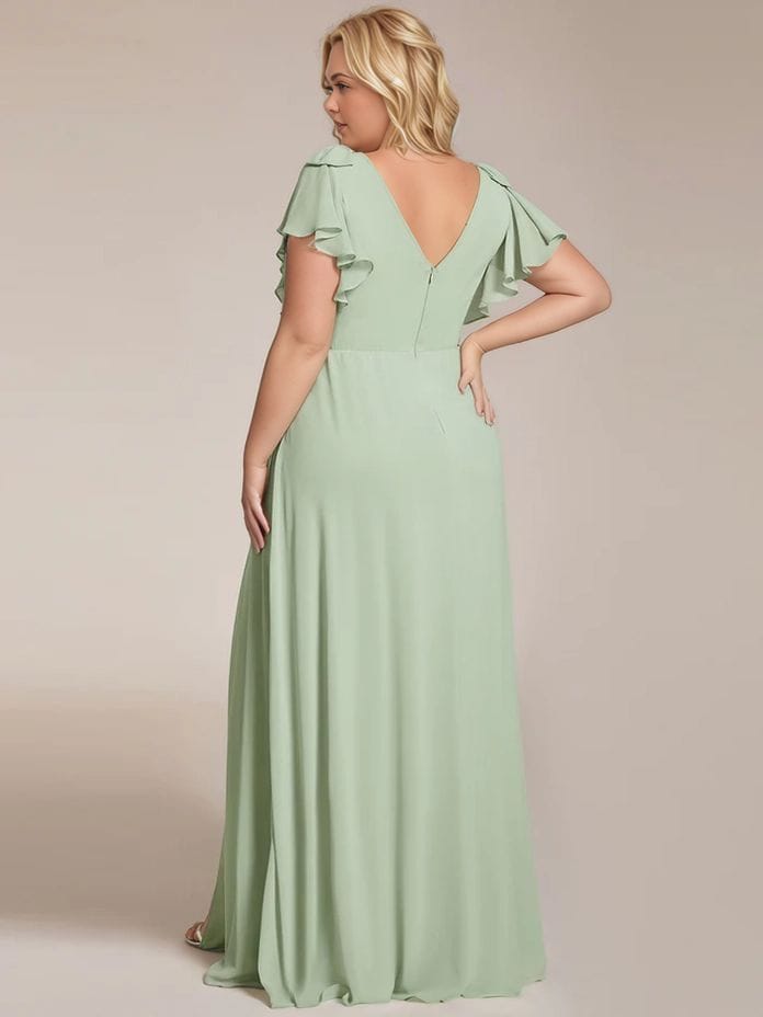 Robe de demoiselle d'honneur verte longue fendue