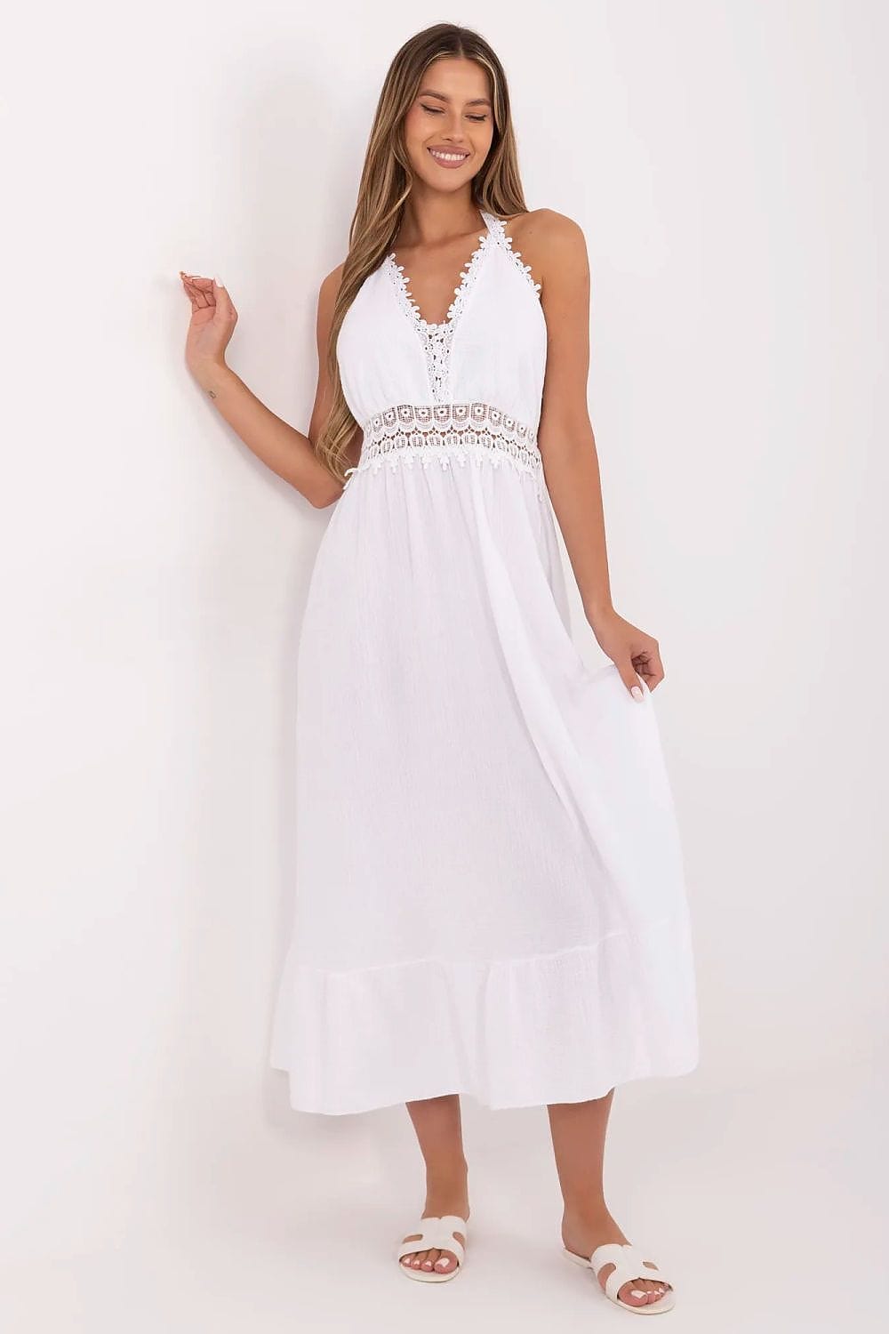 Robe été bohème blanche longue dos nu sans manches élégante et fluide pour mariage ou plage femme