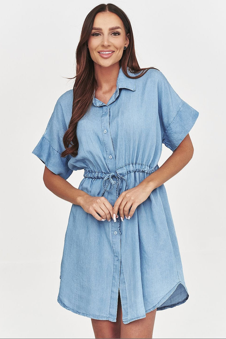 Robe chemise en jean courte manches courtes fluide femme été bleu casual idéale pour look décontracté