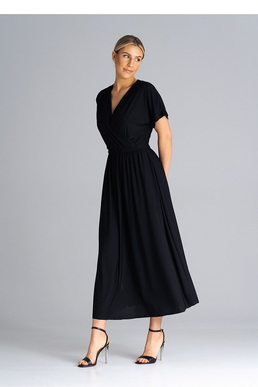 Robe été casual longue noire manches courtes, style décontracté pour journées estivales