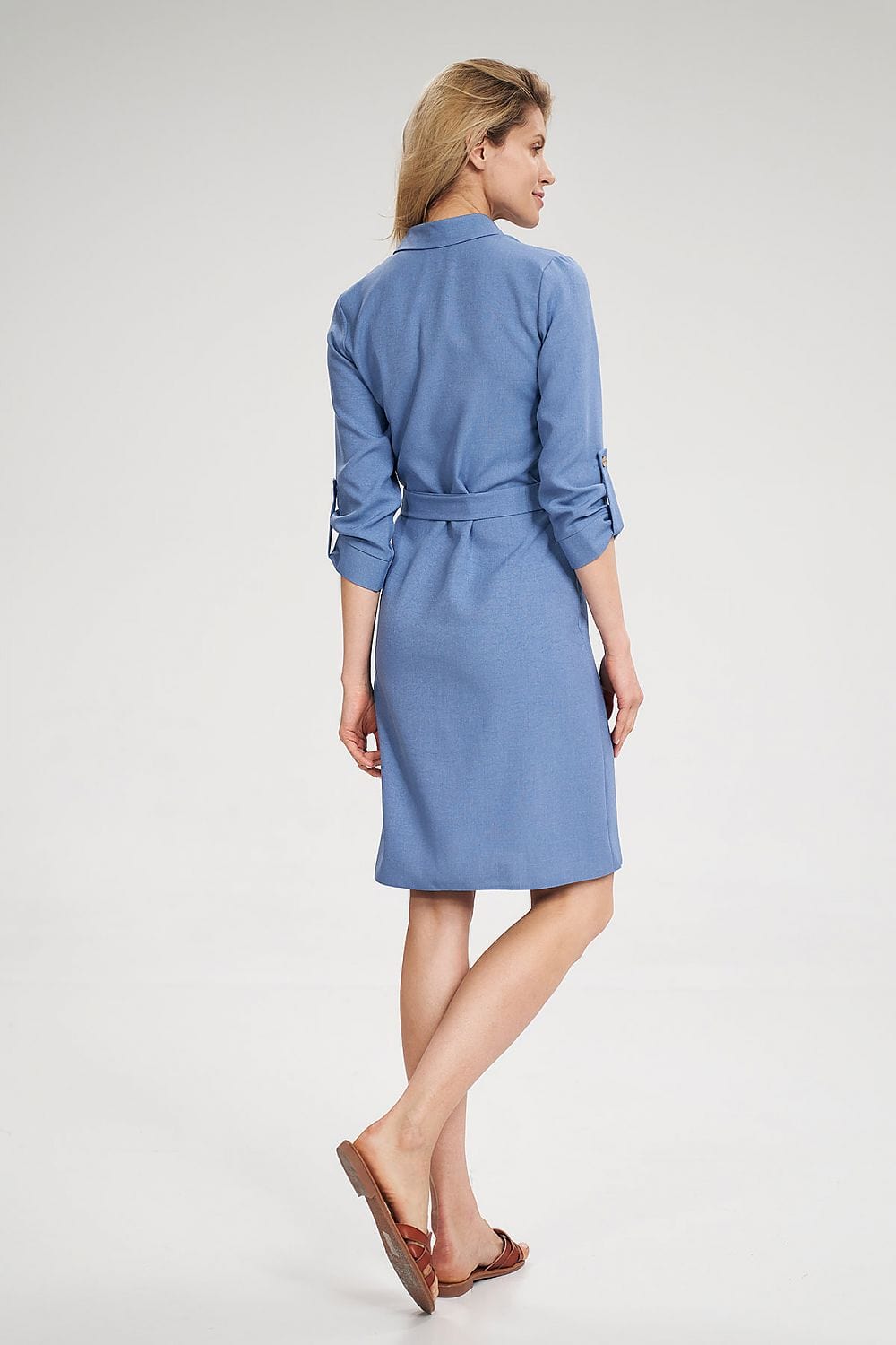 robe chemise bleue manches longues casual fluide femme midi coupe droite pour look décontracté chic