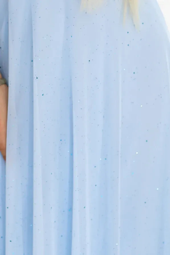 Robe de soirée bleue longue scintillante