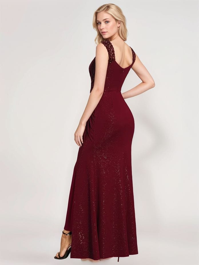Robe de soirée bordeaux longue à paillettes