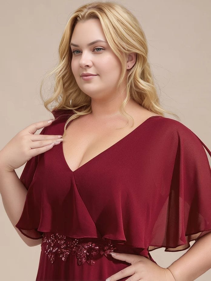 Robe de soirée bordeaux longue grande taille