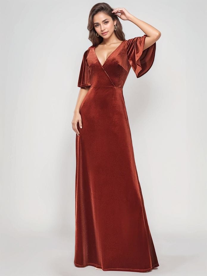 Robe de soirée en velours bronze élégante