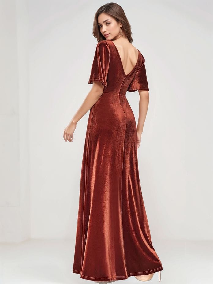 Robe de soirée en velours bronze élégante
