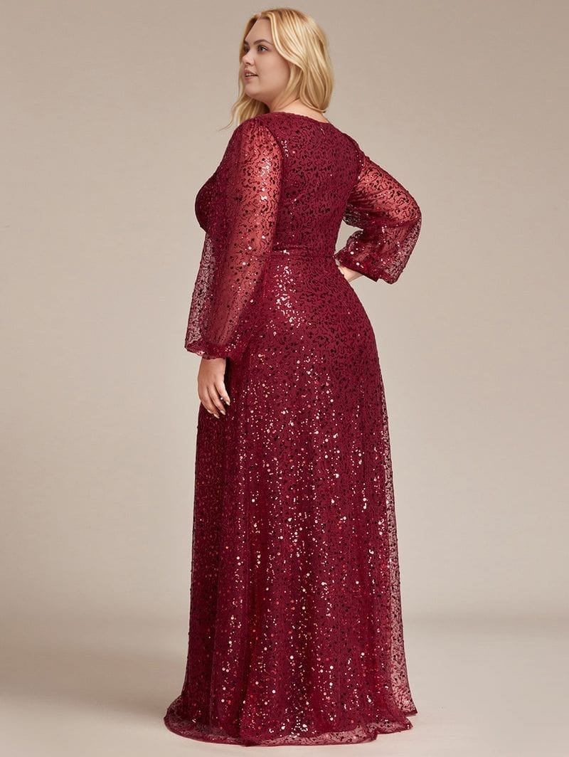 Robe de soirée grande taille bordeaux longue manches longues femme élégante chic pour mariage ou gala