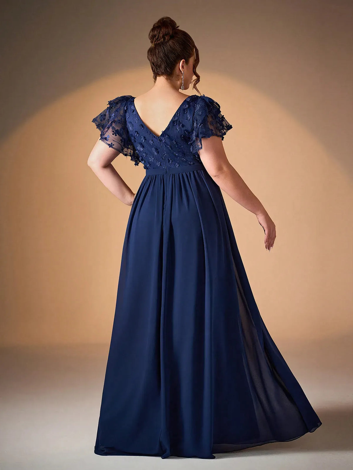 Robe de soirée longue bleue grande taille haut en dentelle brodée