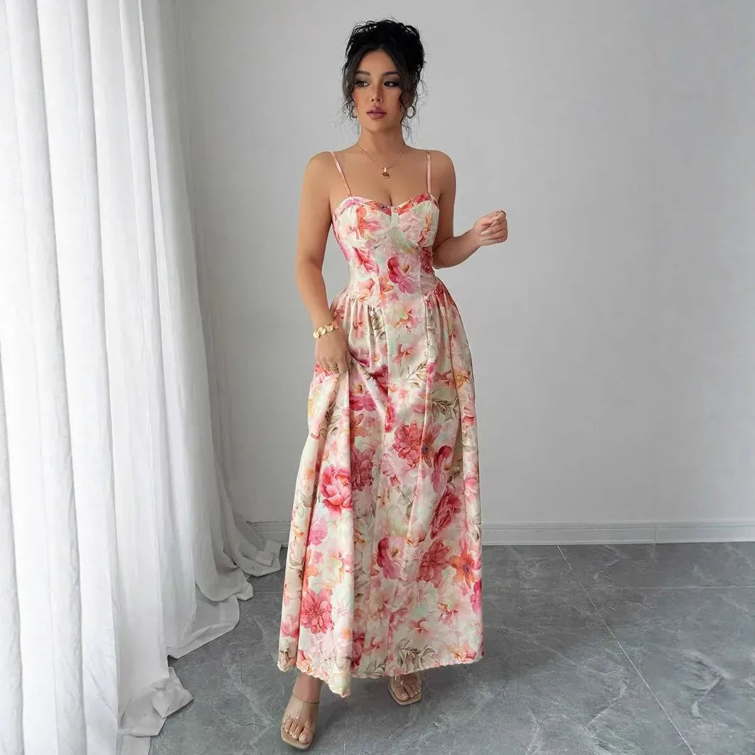 Robe de soirée longue fleurie romantique