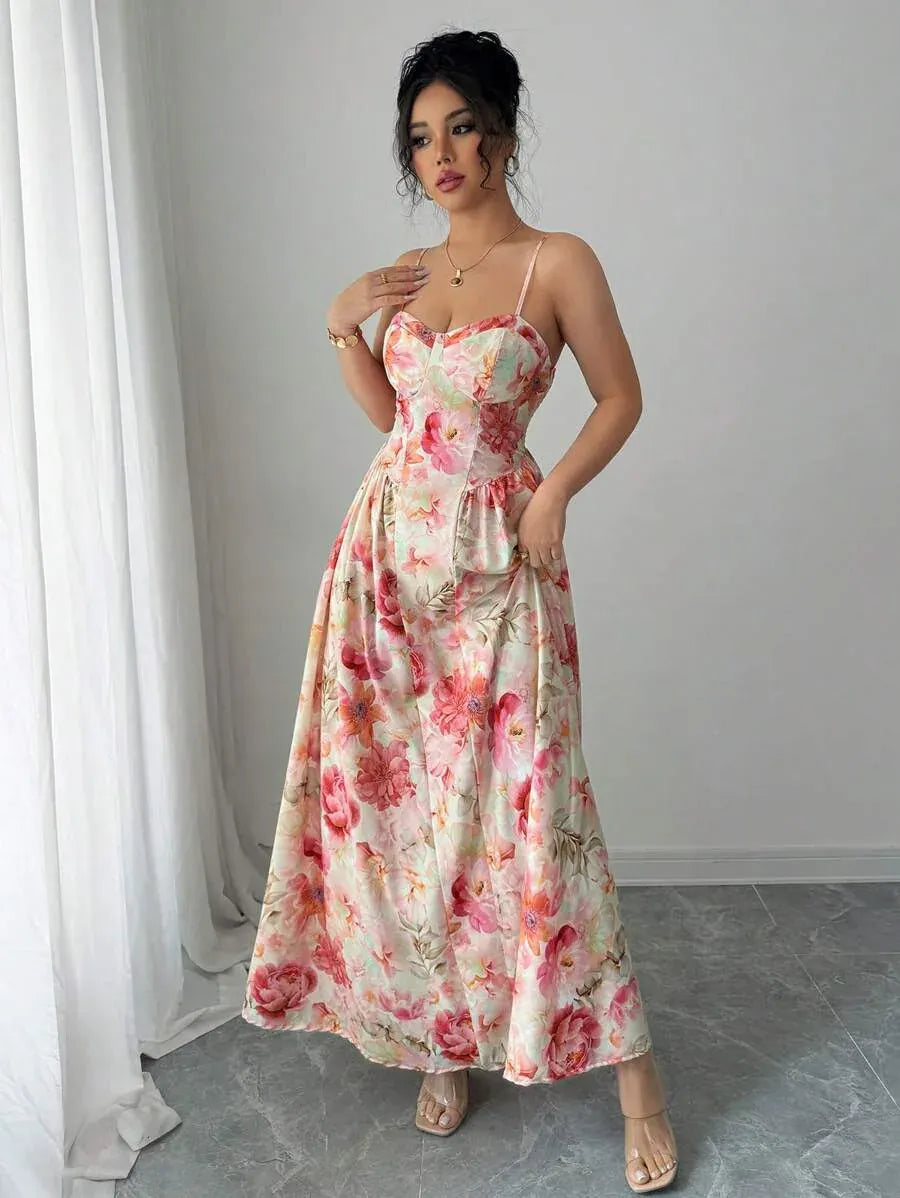 Robe de soirée longue fleurie romantique
