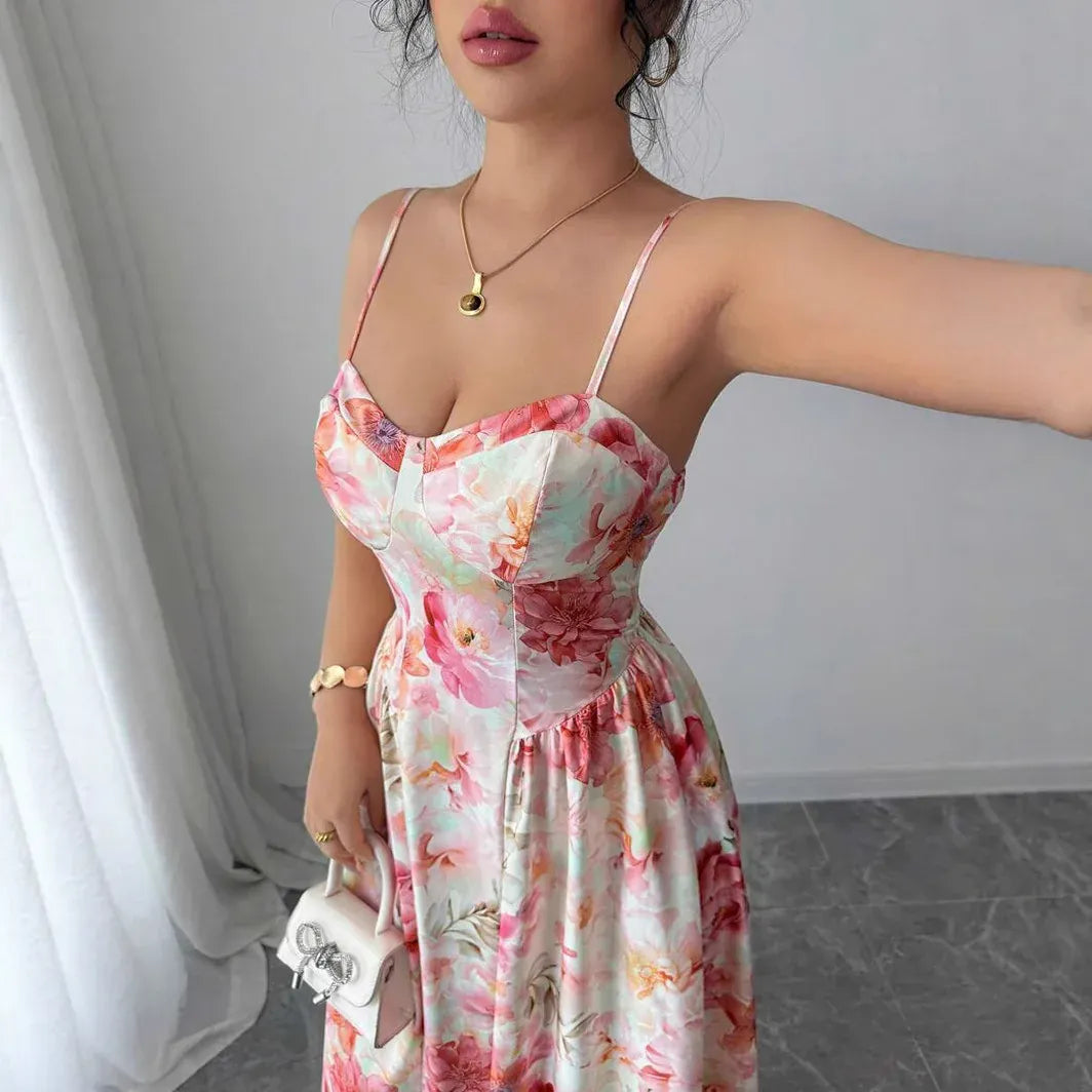Robe de soirée longue fleurie romantique