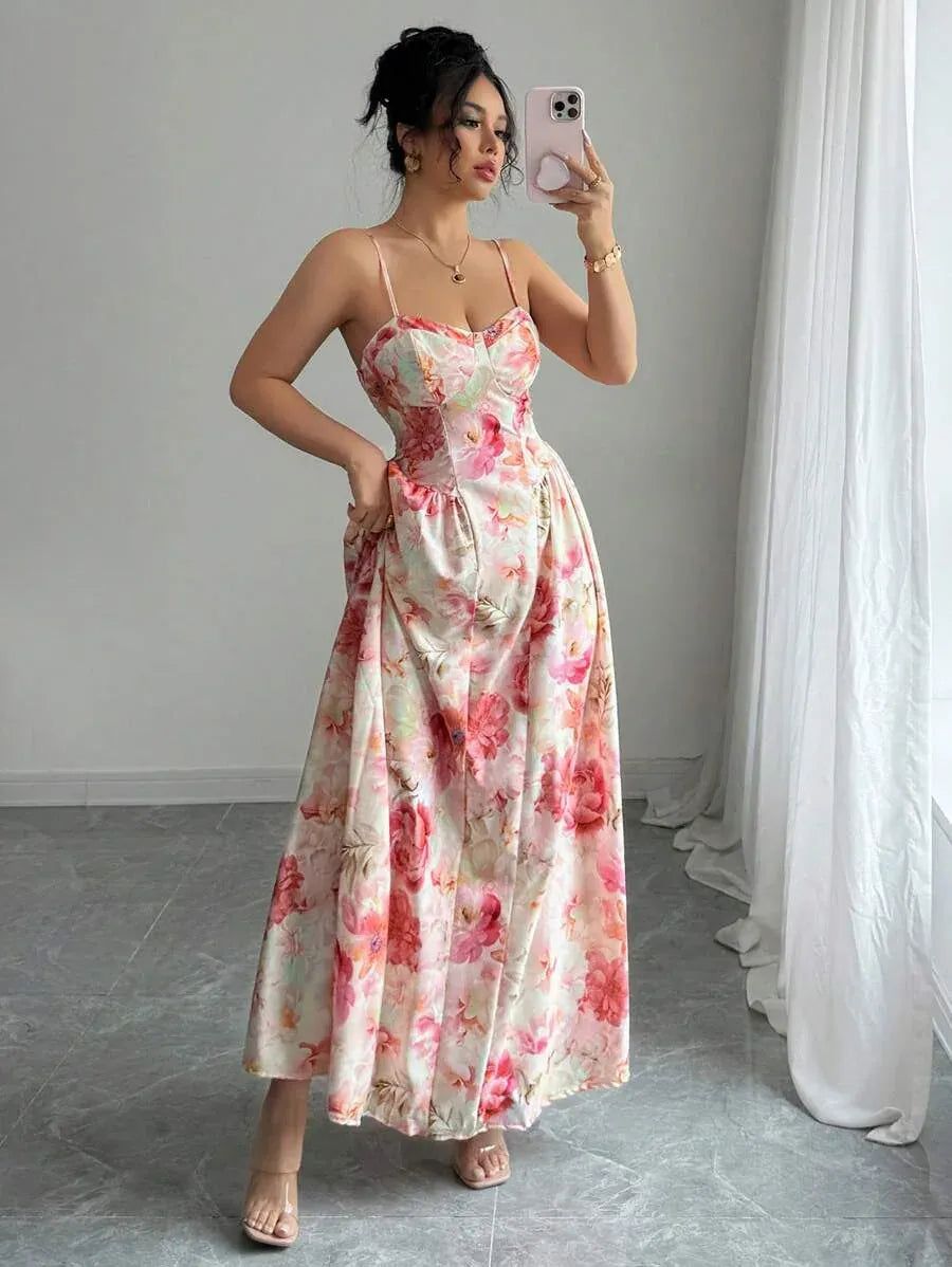 Robe de soirée longue fleurie romantique