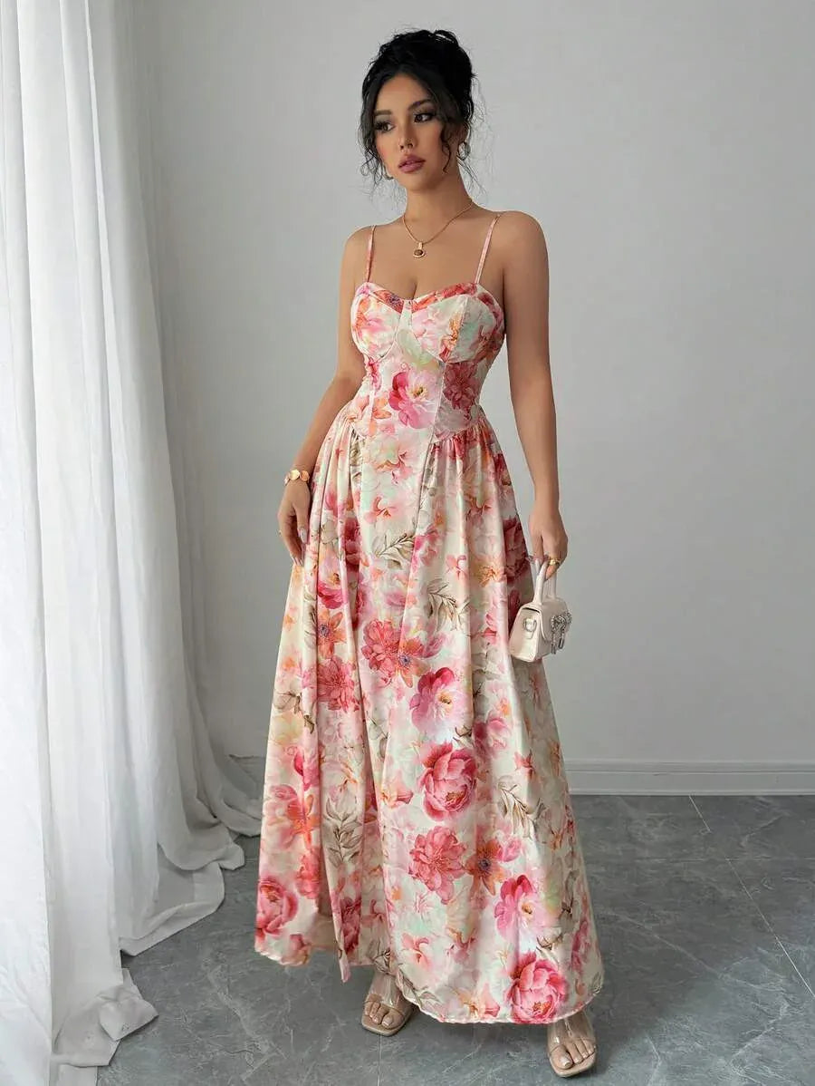 Robe de soirée longue fleurie romantique