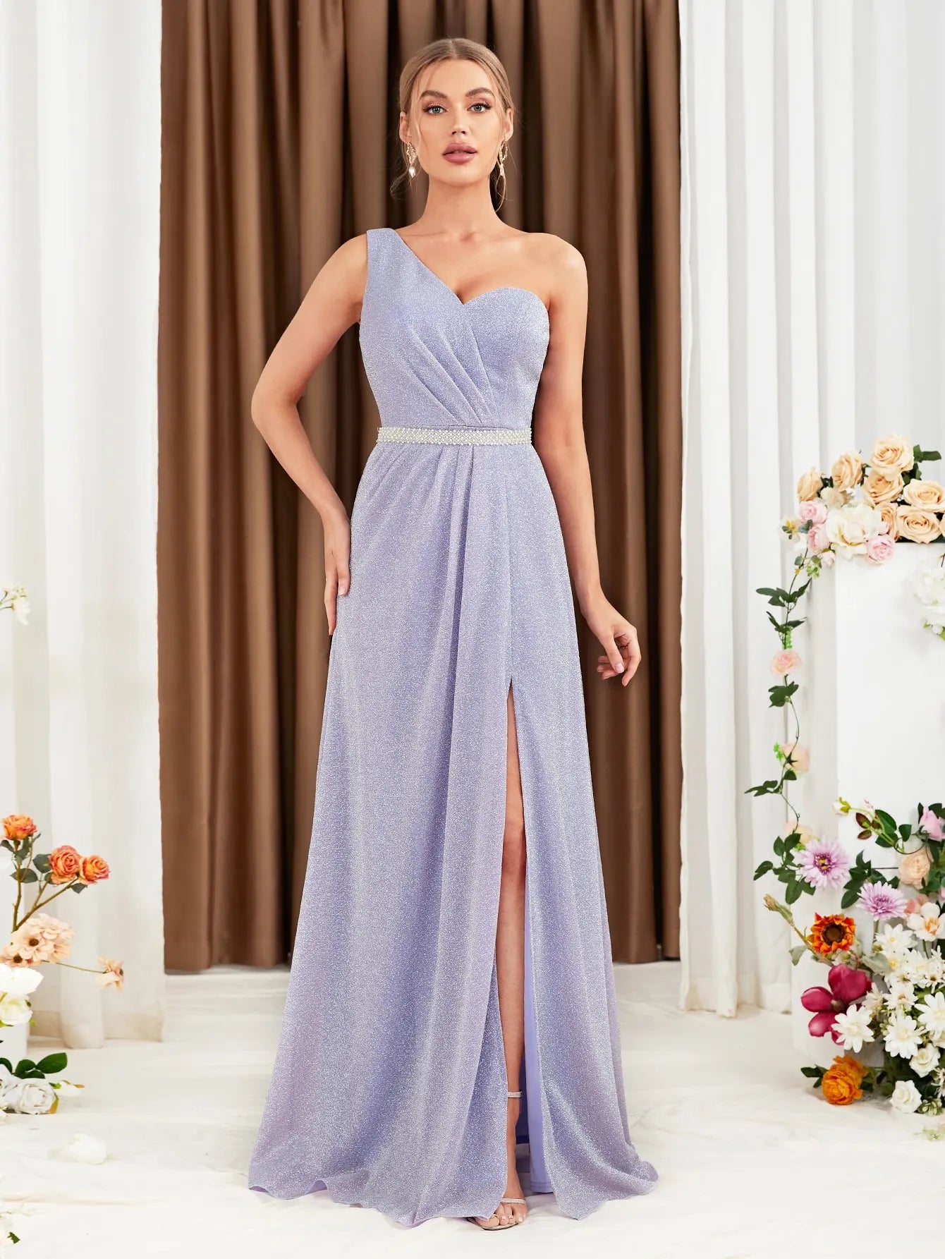 Robe de soirée mariage lilas avec ceinture