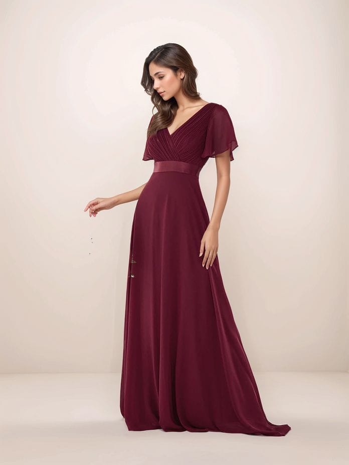 Robe de soirée mariage longue bordeaux