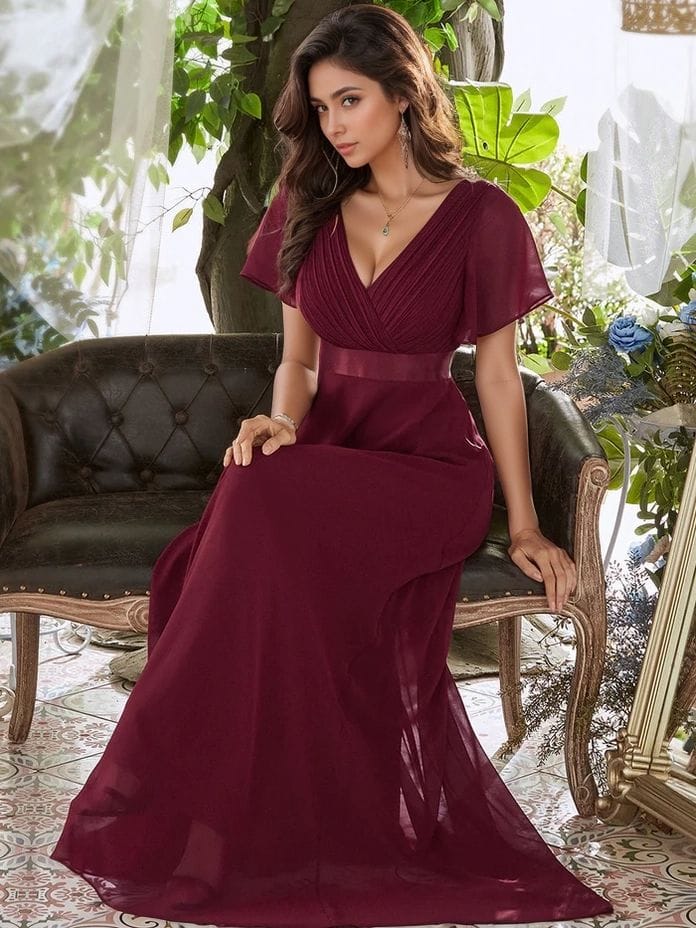 Robe de soirée mariage longue bordeaux