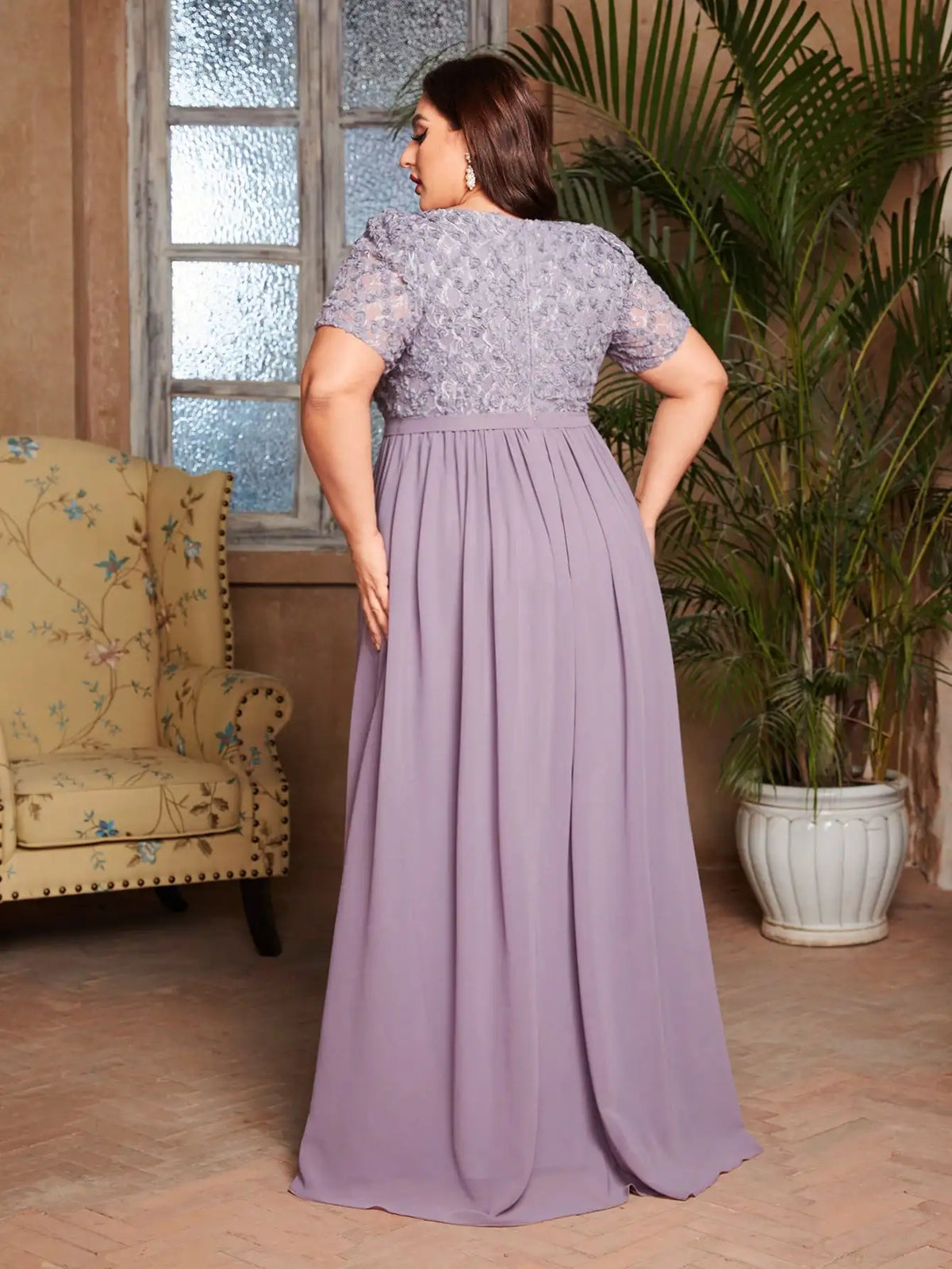 Robe de soirée mariage longue lilas grande taille