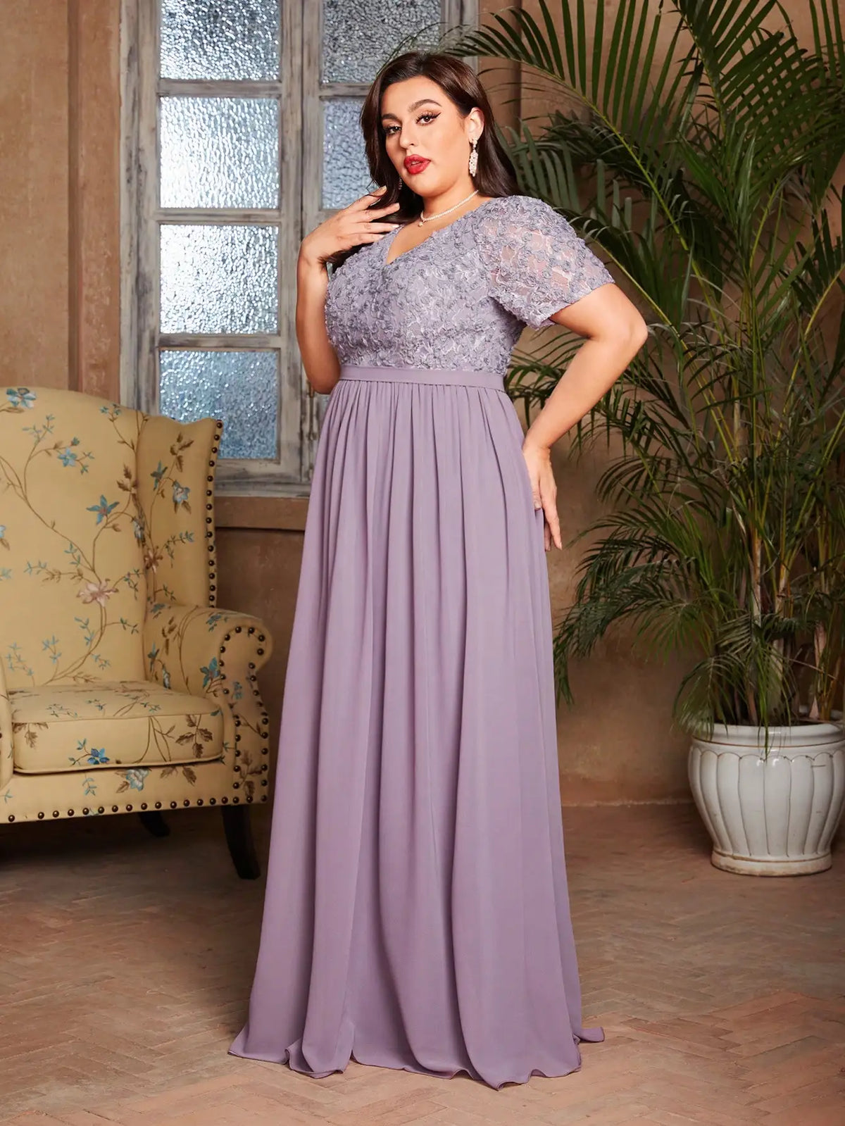 Robe de soirée mariage longue lilas grande taille
