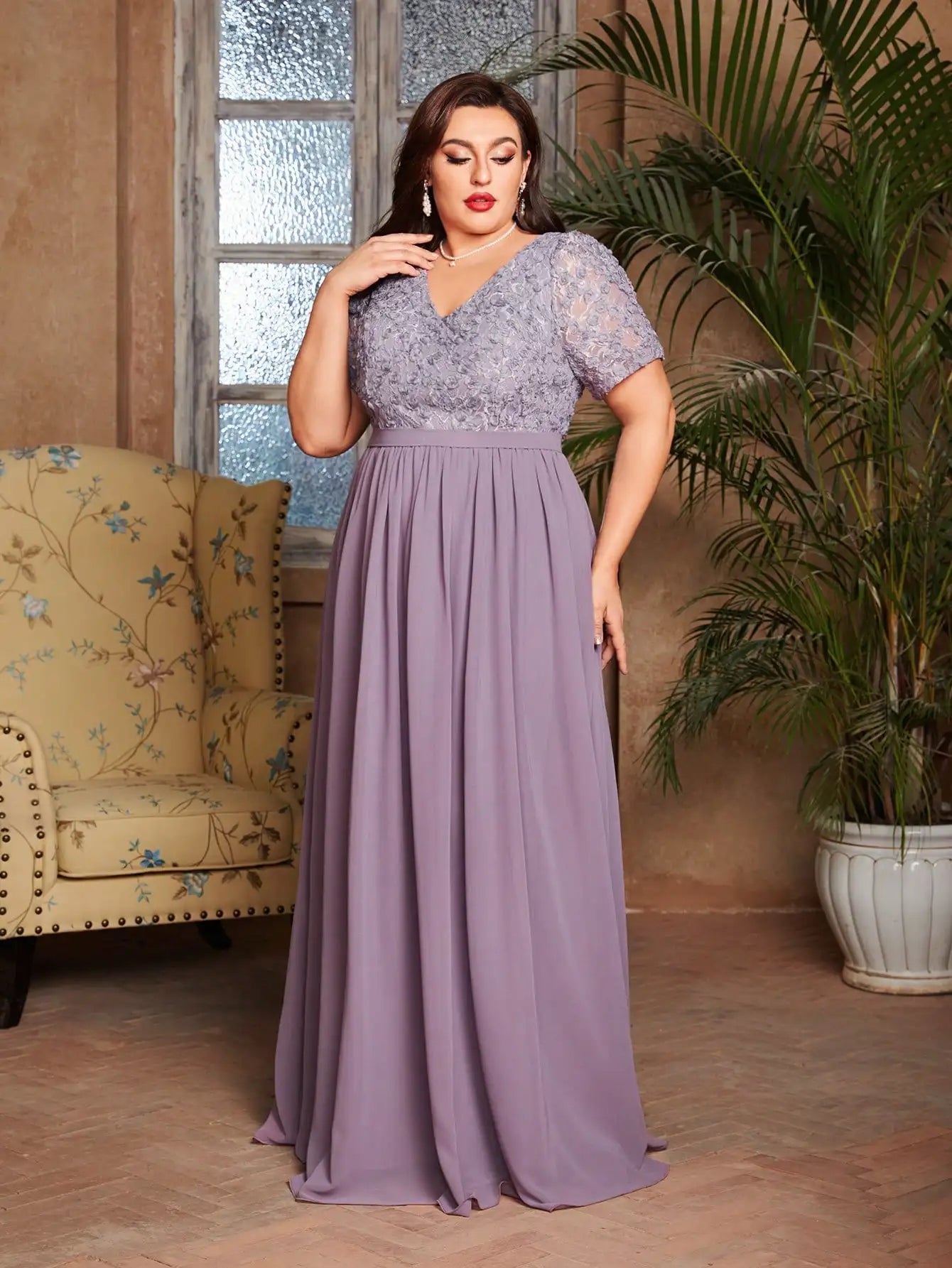 Robe de soirée mariage longue lilas grande taille