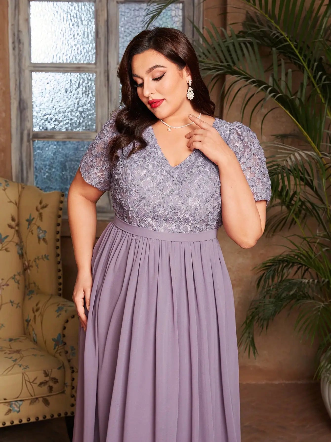 Robe de soirée mariage longue lilas grande taille