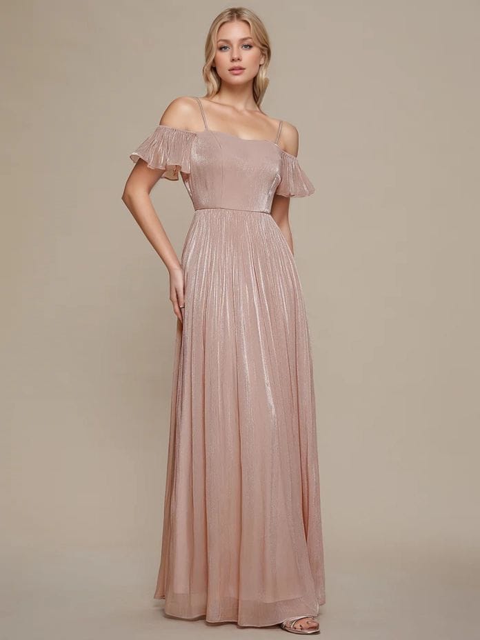 Robe de soirée rose poudré longue