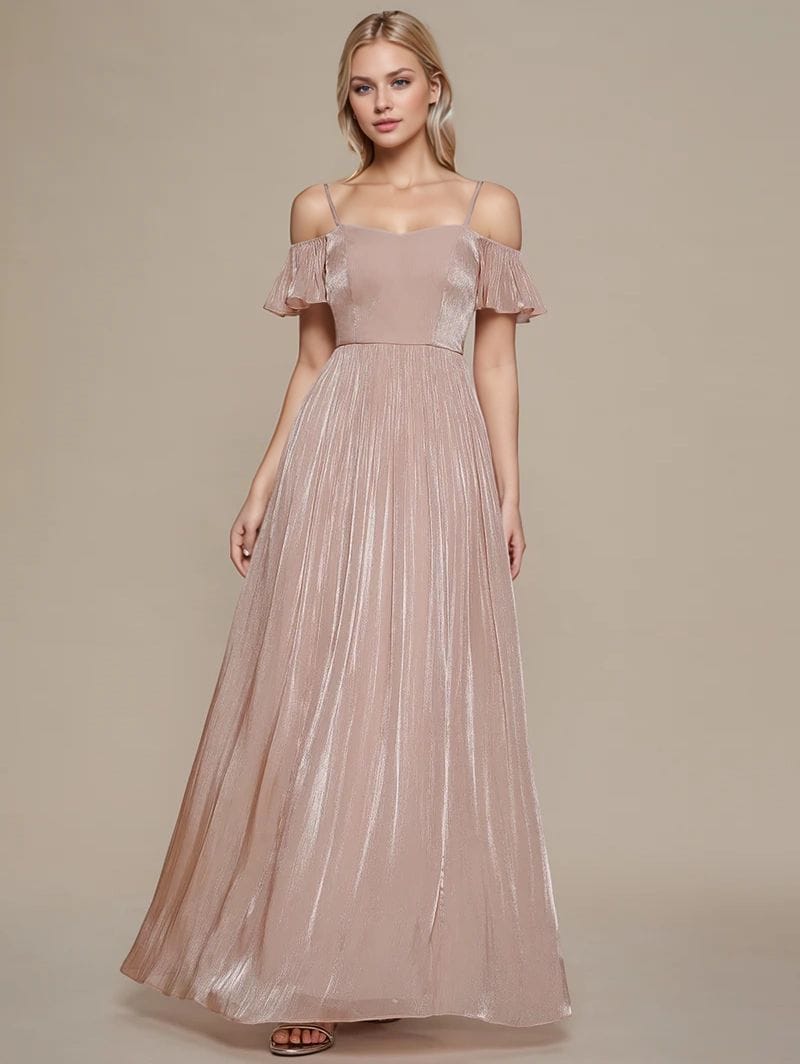 Robe de soirée rose poudré longue