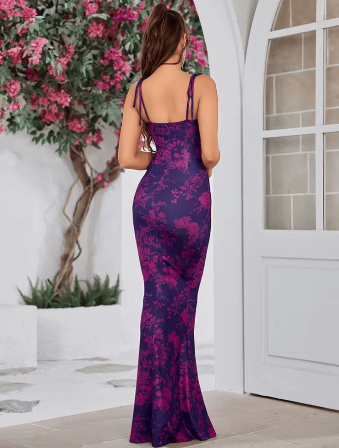 Robe de soirée violette moulante maxi