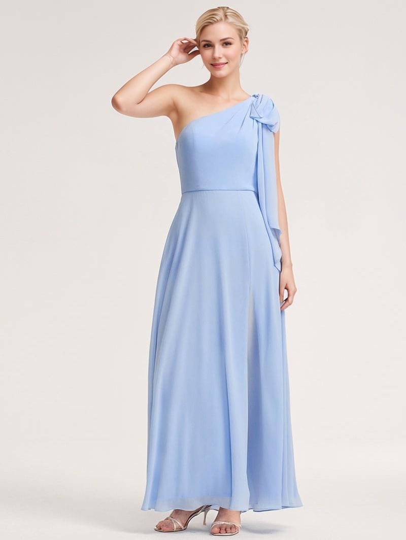 Robe longue bleu décolleté asymétrique soirée chic fluide femme idéale mariage invité été élégante