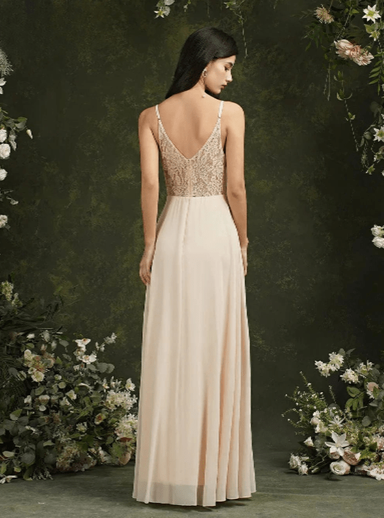 robe demoiselle d'honneur chic en dentelle dos nu longue élégante pour mariage invité romantique