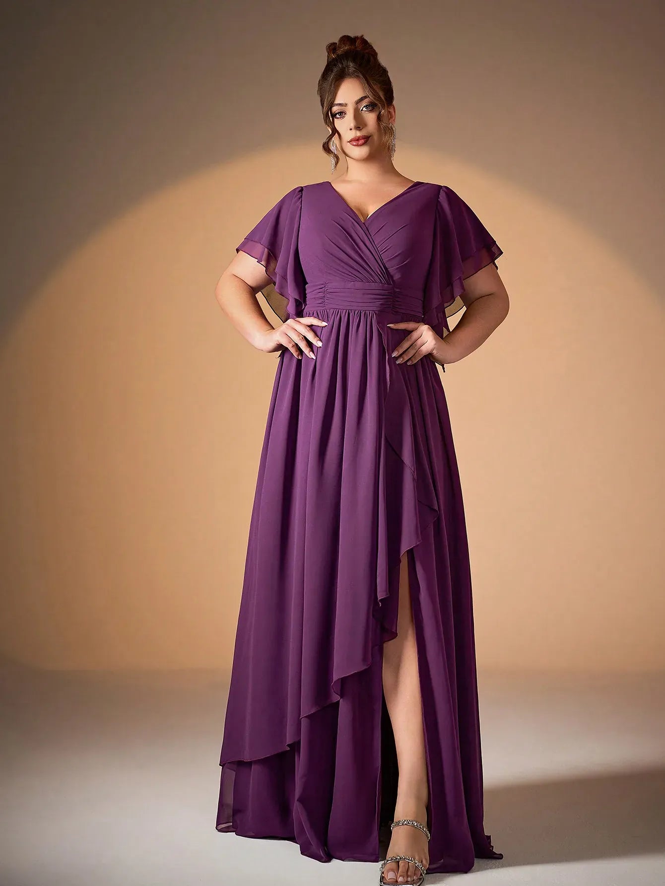 Robe demoiselle d'honneur grande taille fendue violette