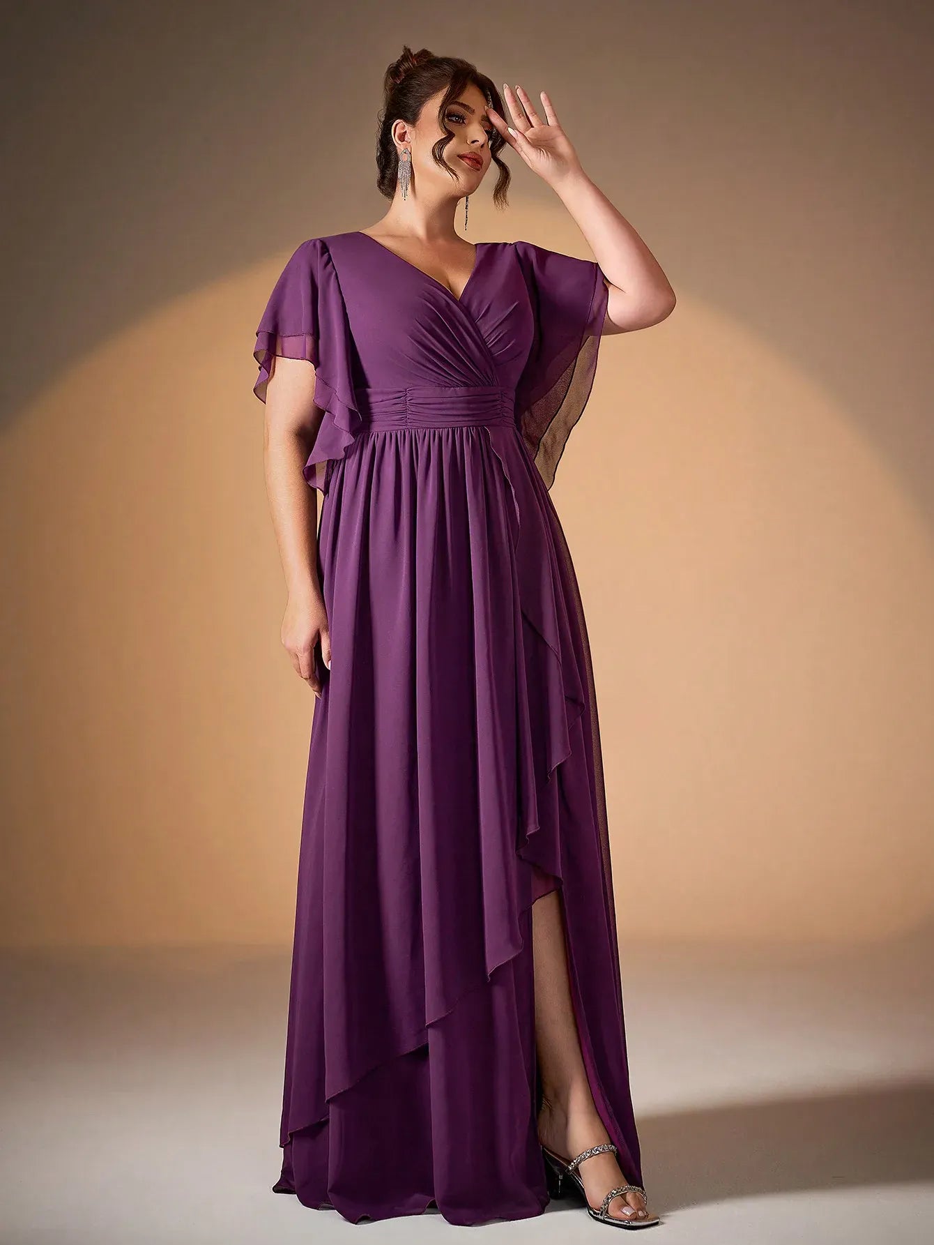 Robe demoiselle d'honneur grande taille fendue violette