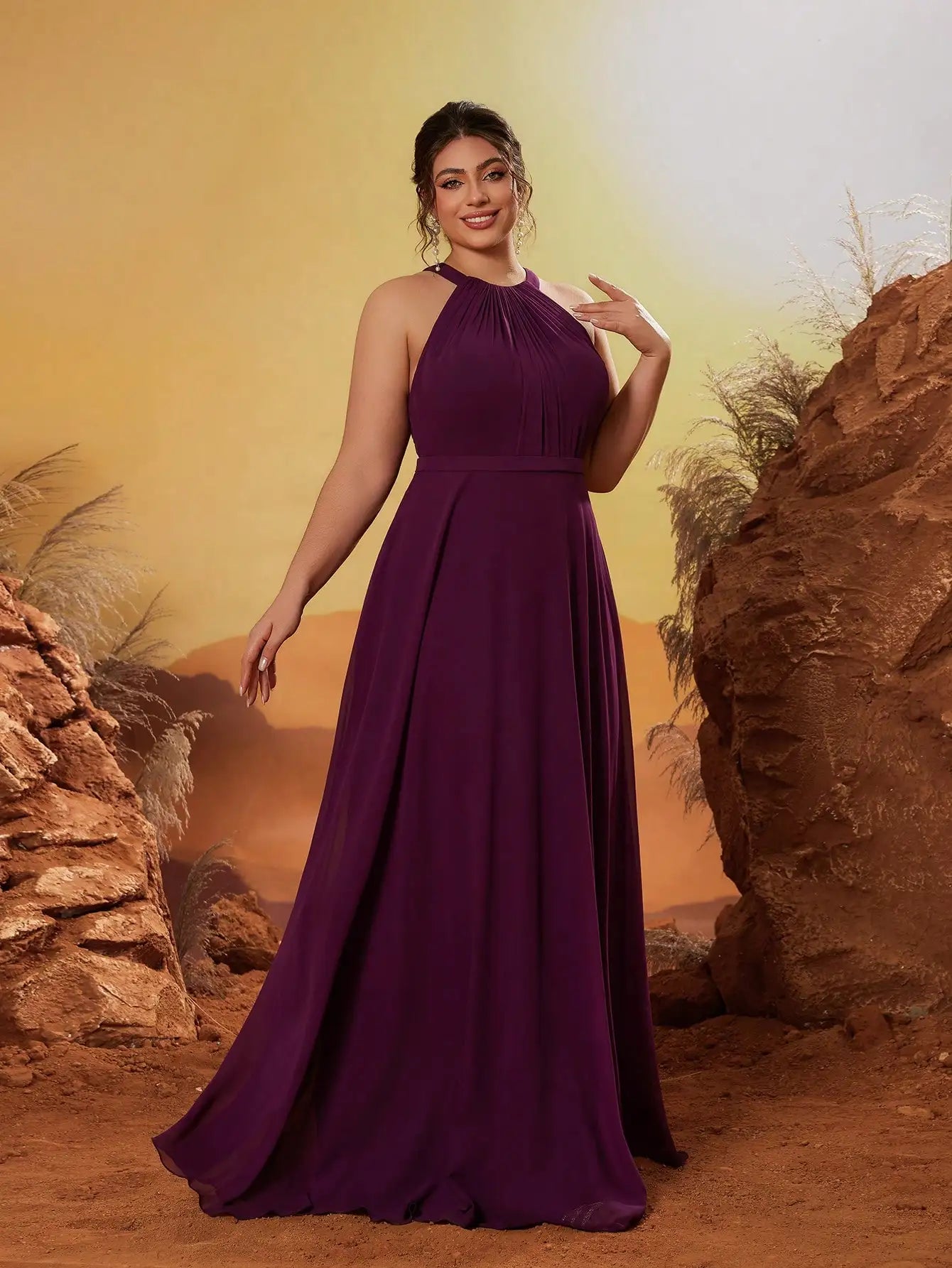Robe demoiselle d'honneur grande taille violette fluide