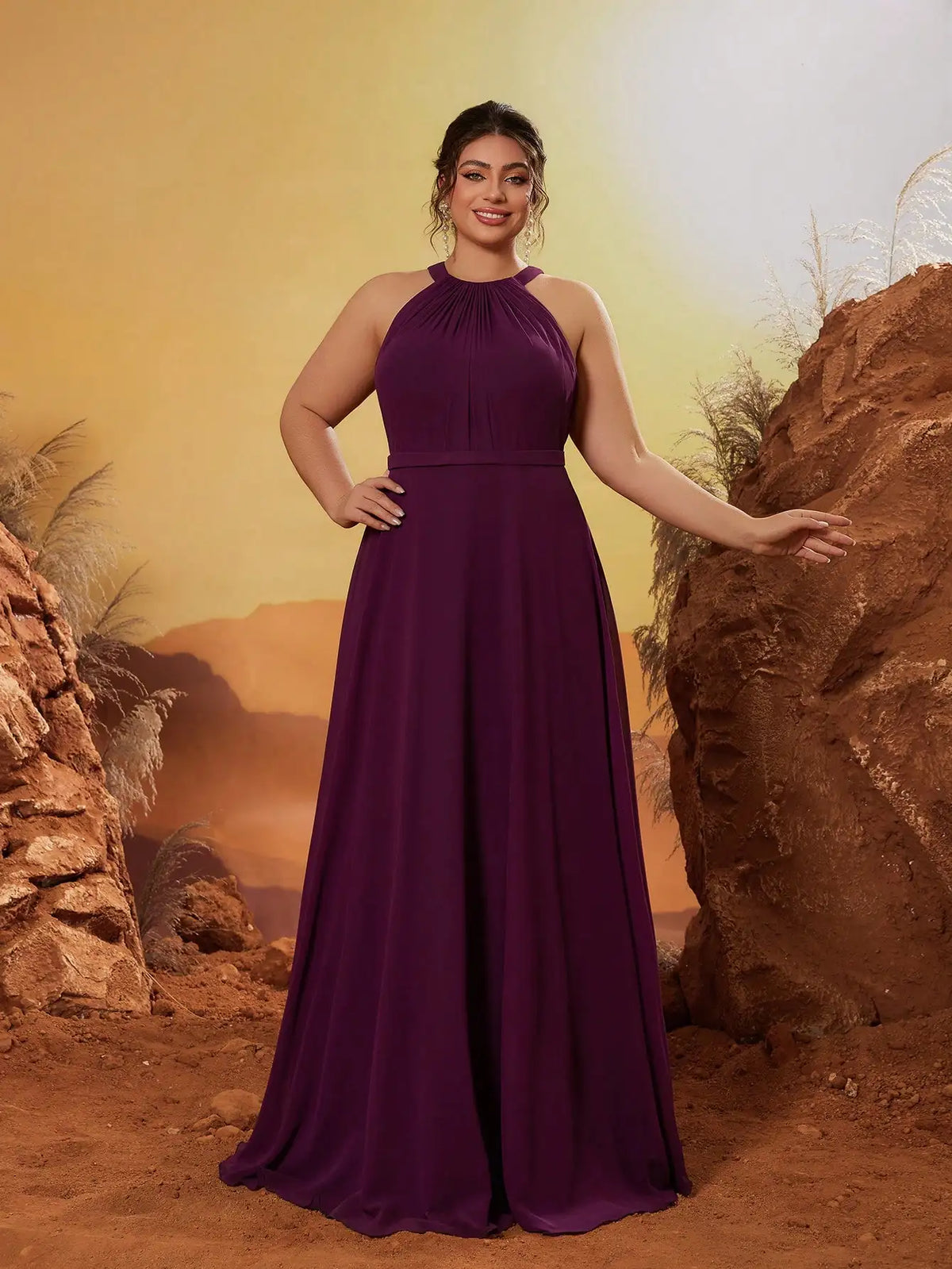 Robe demoiselle d'honneur grande taille violette fluide