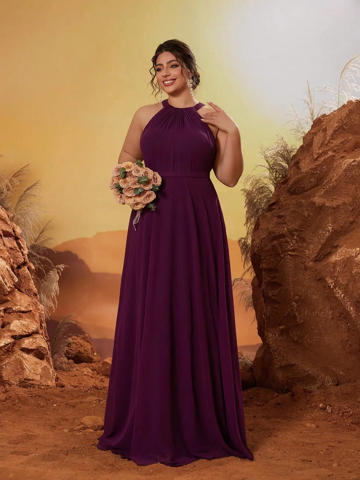 Robe demoiselle d'honneur grande taille violette fluide