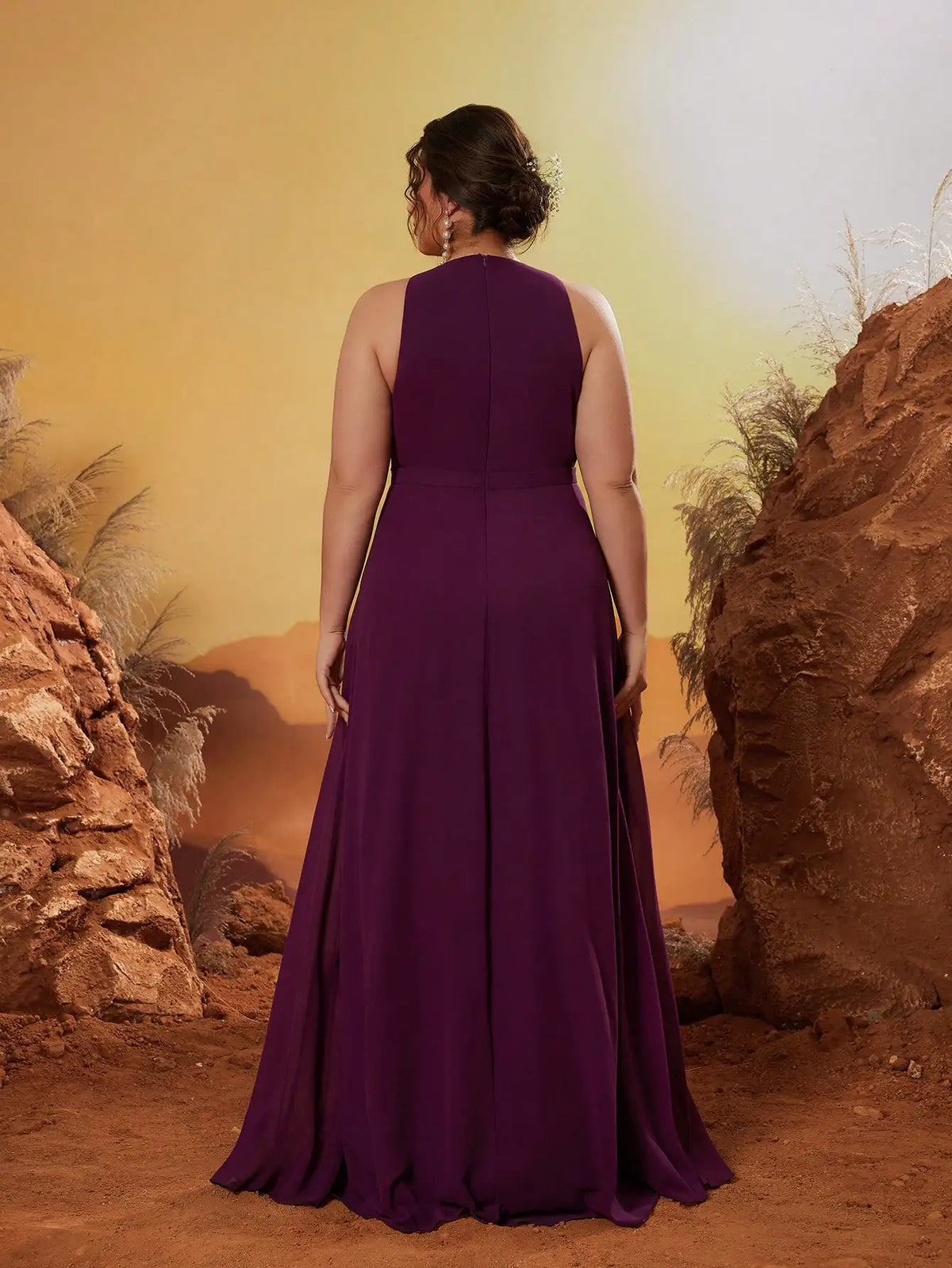 Robe demoiselle d'honneur grande taille violette fluide
