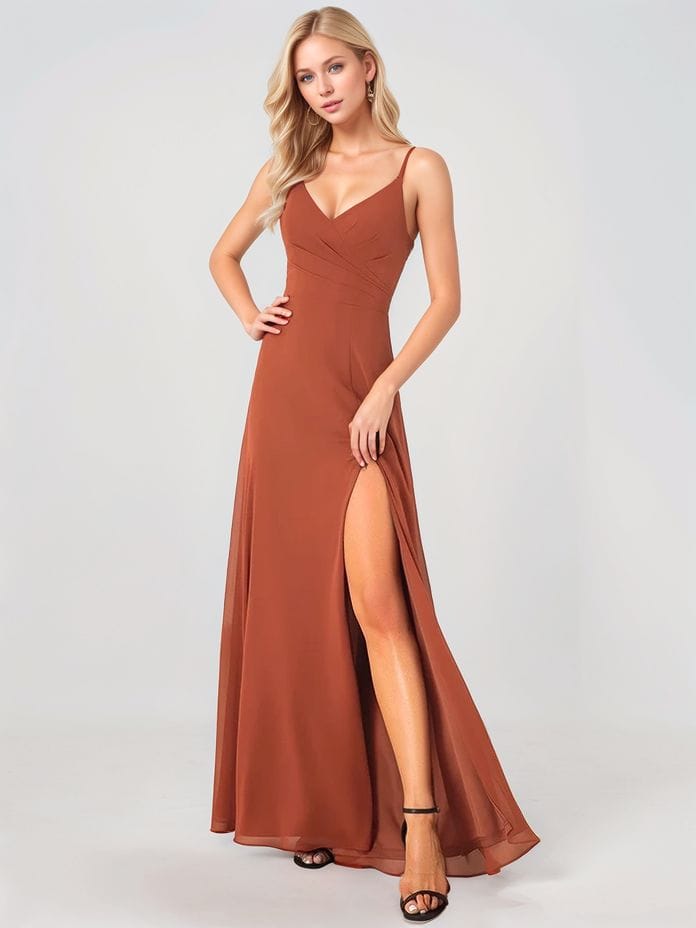 Robe demoiselle d'honneur longue terracotta