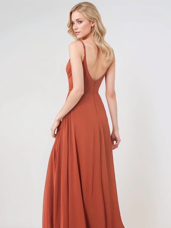 Robe demoiselle d'honneur longue terracotta