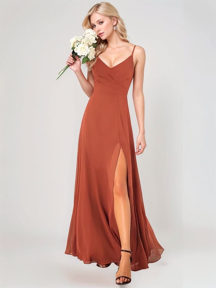 Robe demoiselle d'honneur longue terracotta