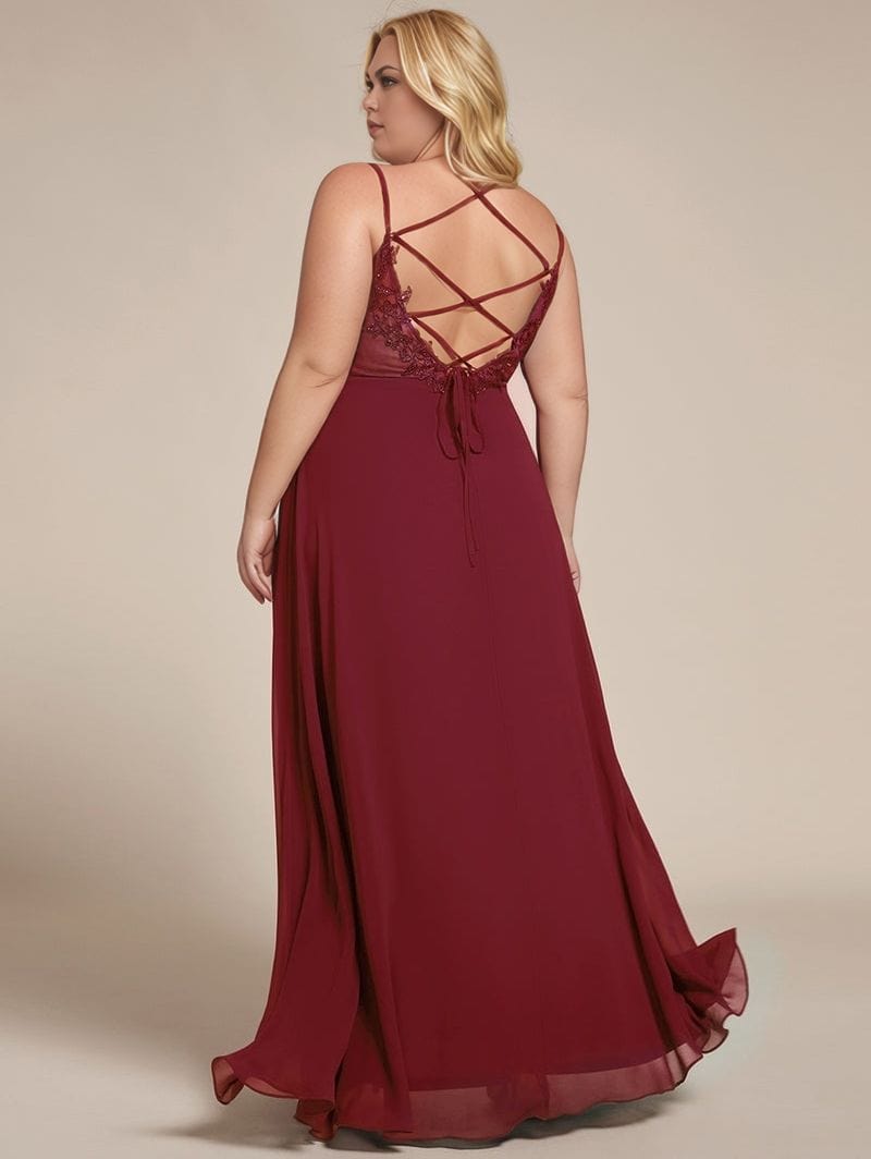 Robe de soirée mariage grande taille bordeaux longue dos nu élégante pour femme chic invité cérémonie