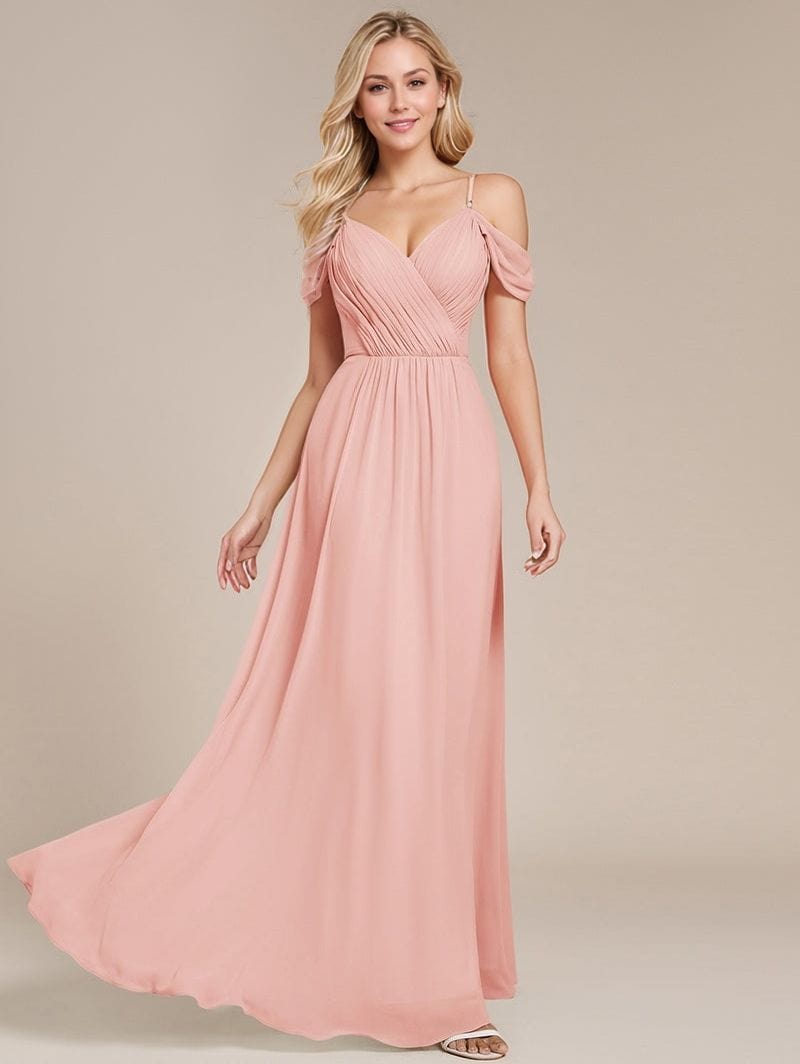 Robe longue rose poudré bohème décolleté pour soirée mariage invitée chic avec manches courtes évasées