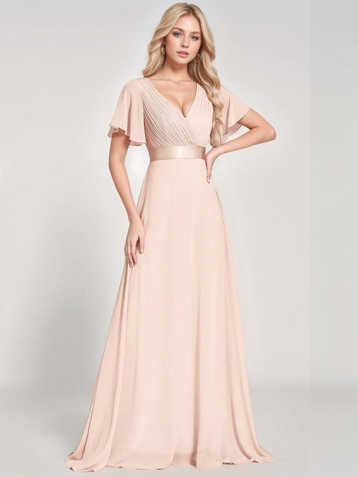 Robe demoiselle d'honneur rose poudre longue