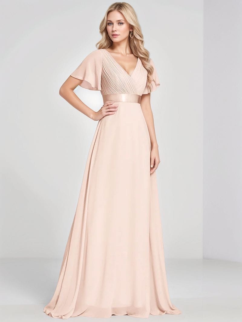 Robe demoiselle d'honneur rose poudre longue